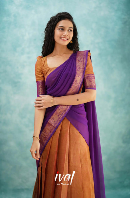 Padmaja - Two Tone Orange And Purple Cotton Halfsaree Half Sarees