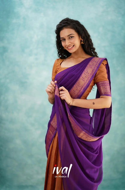 Padmaja - Two Tone Orange And Purple Cotton Halfsaree Half Sarees