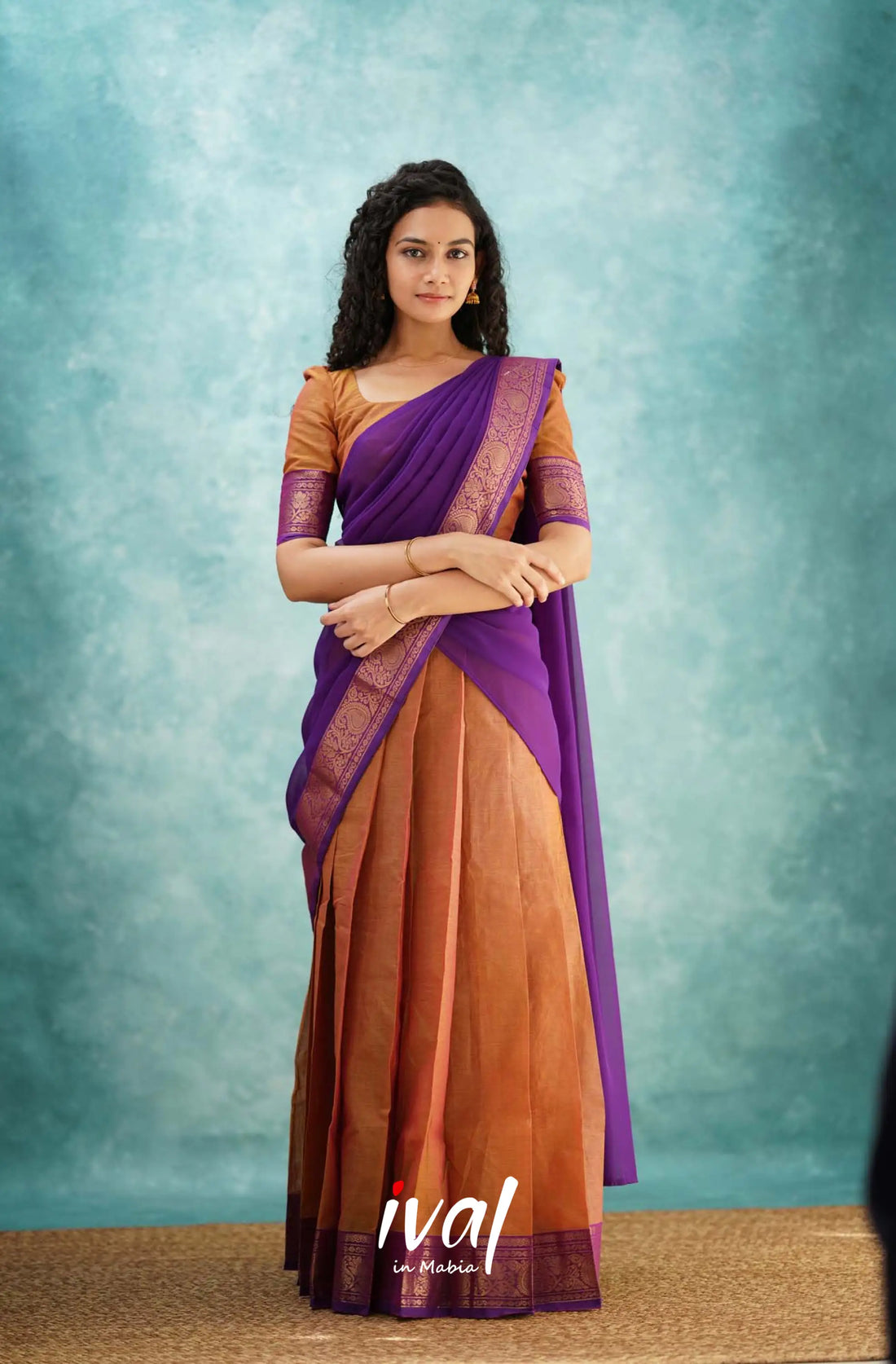 Padmaja - Two Tone Orange And Purple Cotton Halfsaree Half Sarees