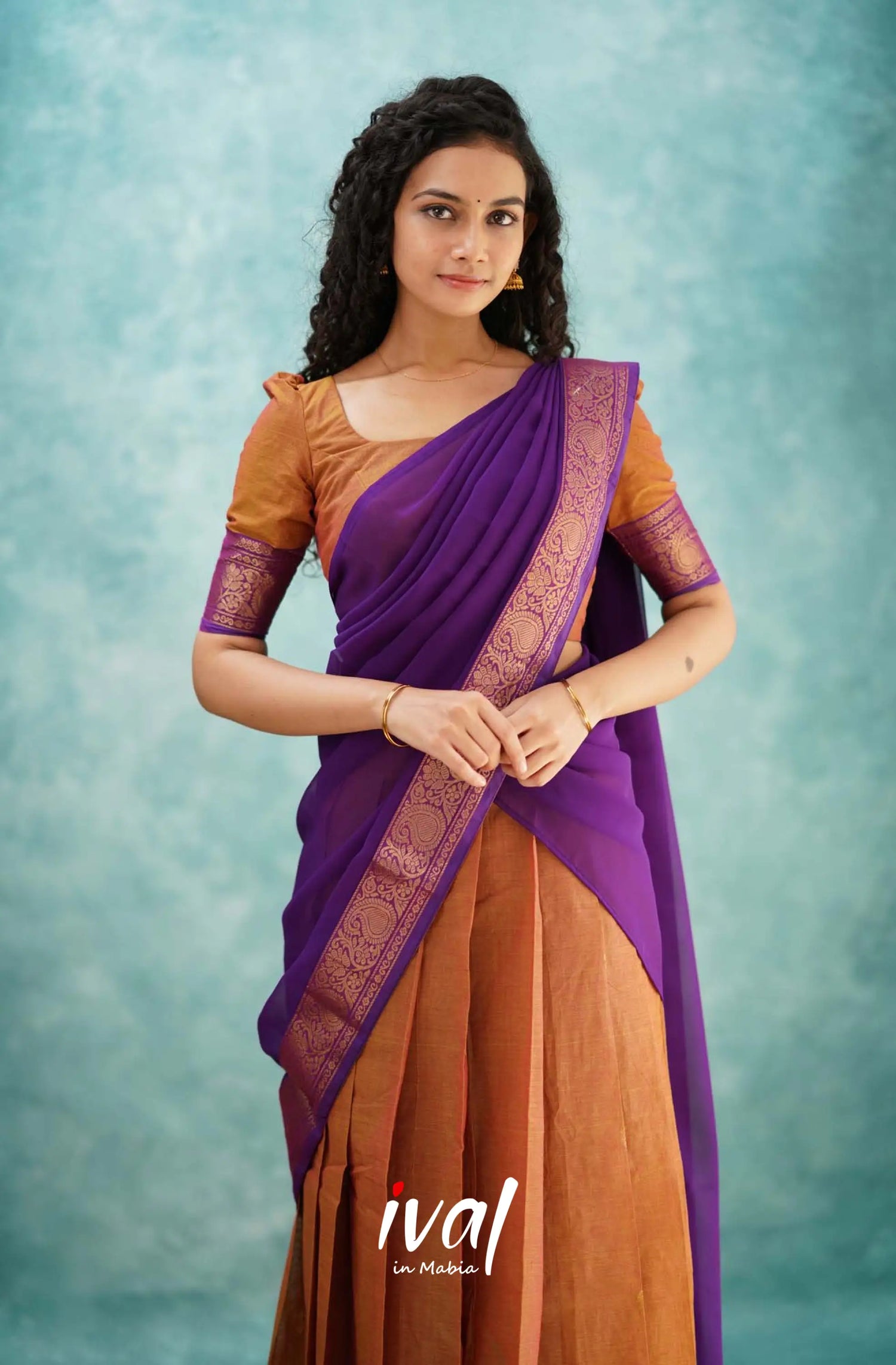 Padmaja - Two Tone Orange And Purple Cotton Halfsaree Half Sarees