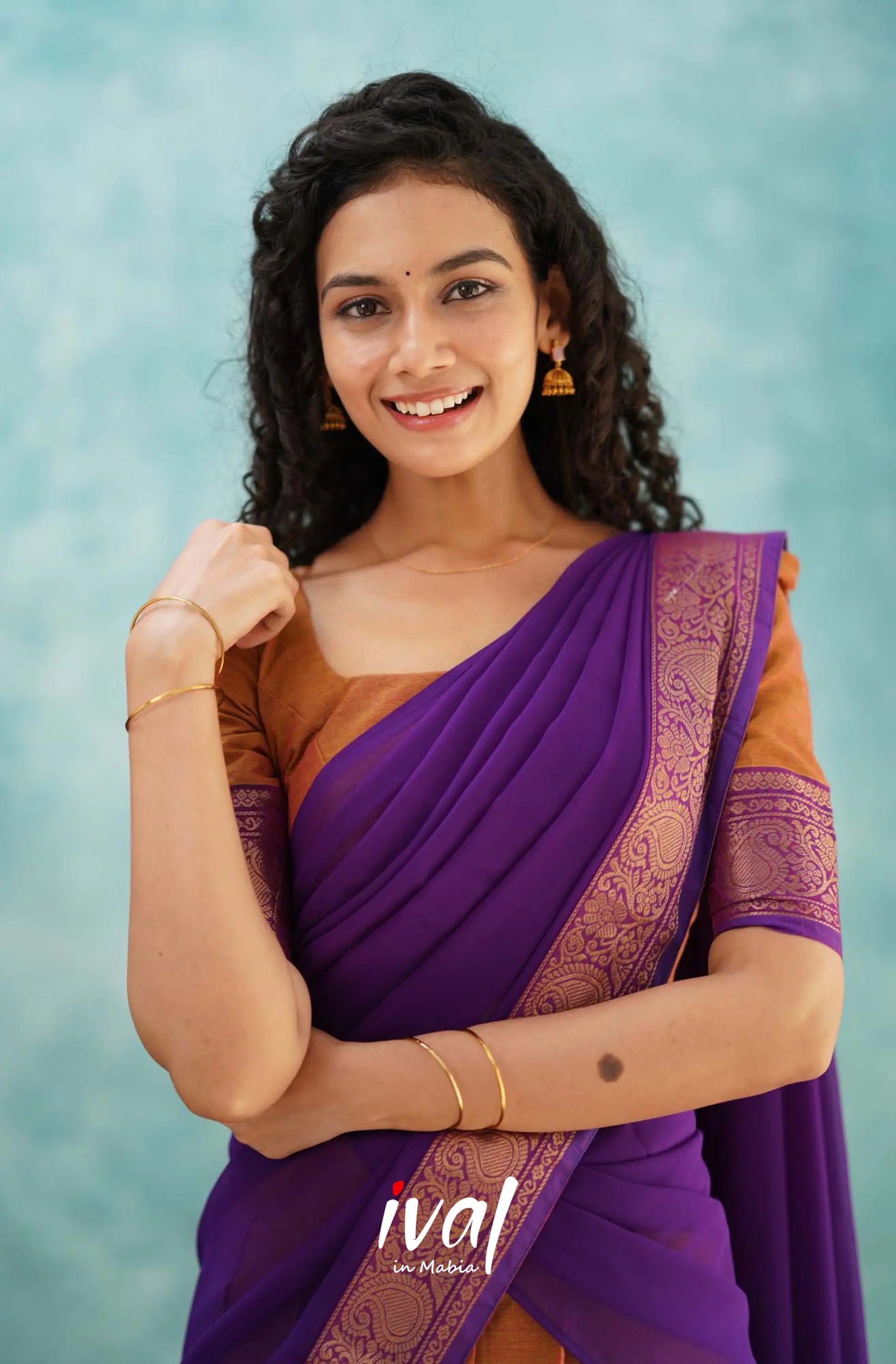 Padmaja - Two Tone Orange And Purple Cotton Halfsaree Half Sarees