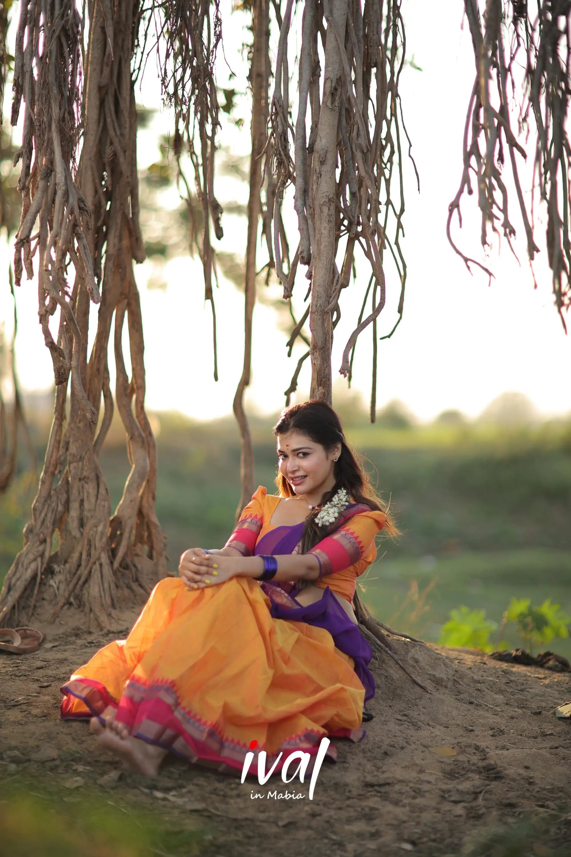 Padmaja - Two Tone Orange And Purple Cotton Halfsaree Half Sarees