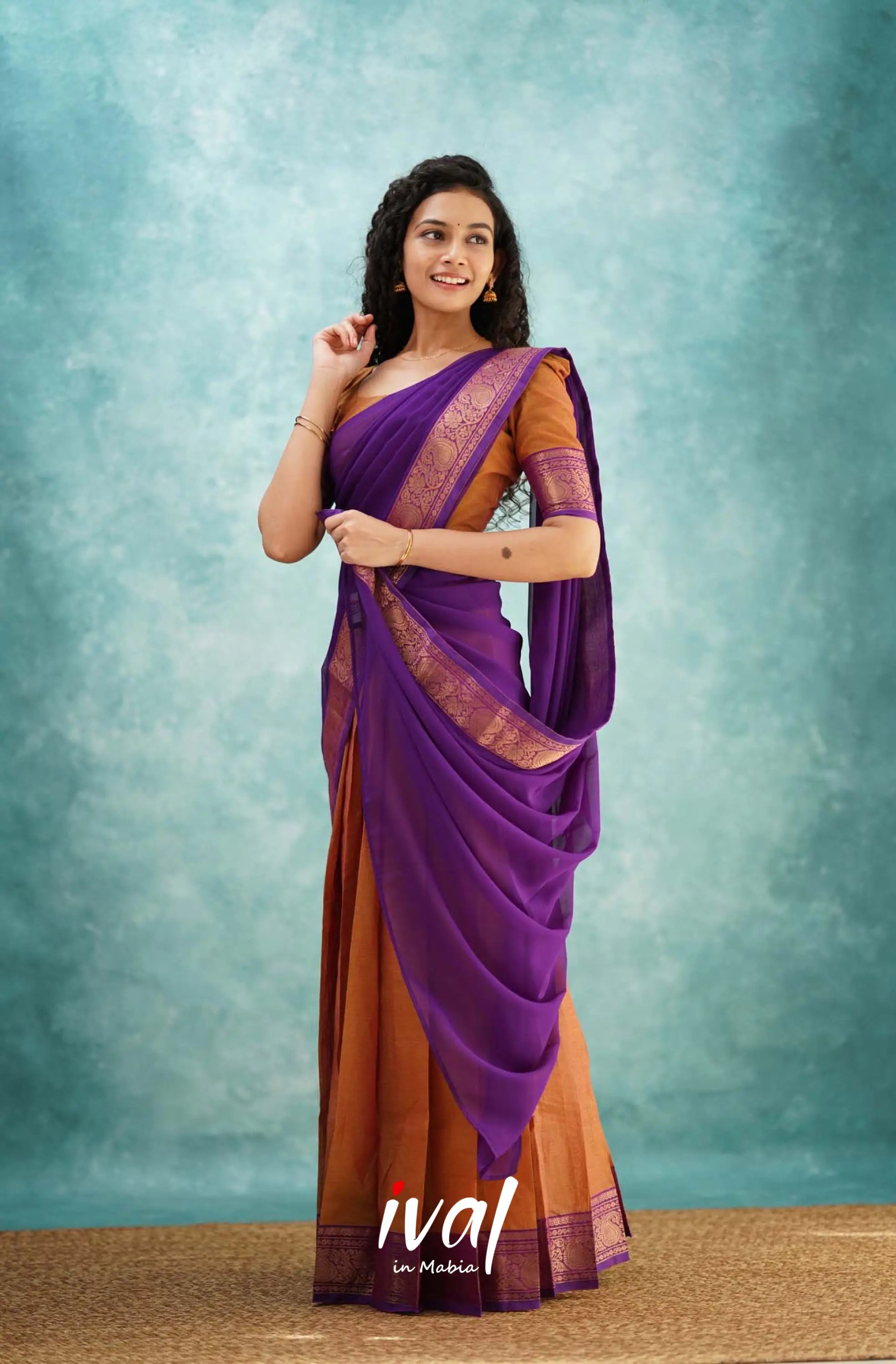 Padmaja - Two Tone Orange And Purple Cotton Halfsaree Half Sarees