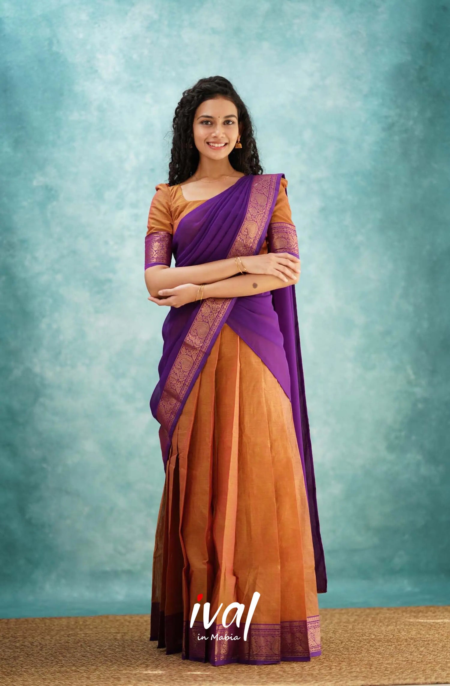 Padmaja - Two Tone Orange And Purple Cotton Halfsaree Half Sarees