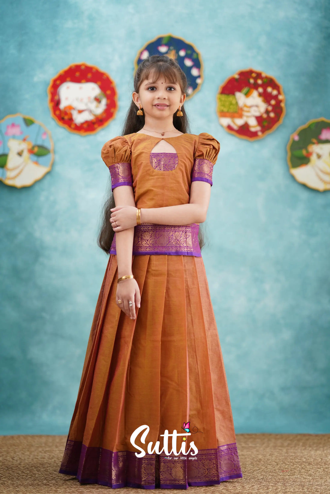 Padmaja - Two Tone Orange And Purple Pavadai Sattai Kids-Suttis