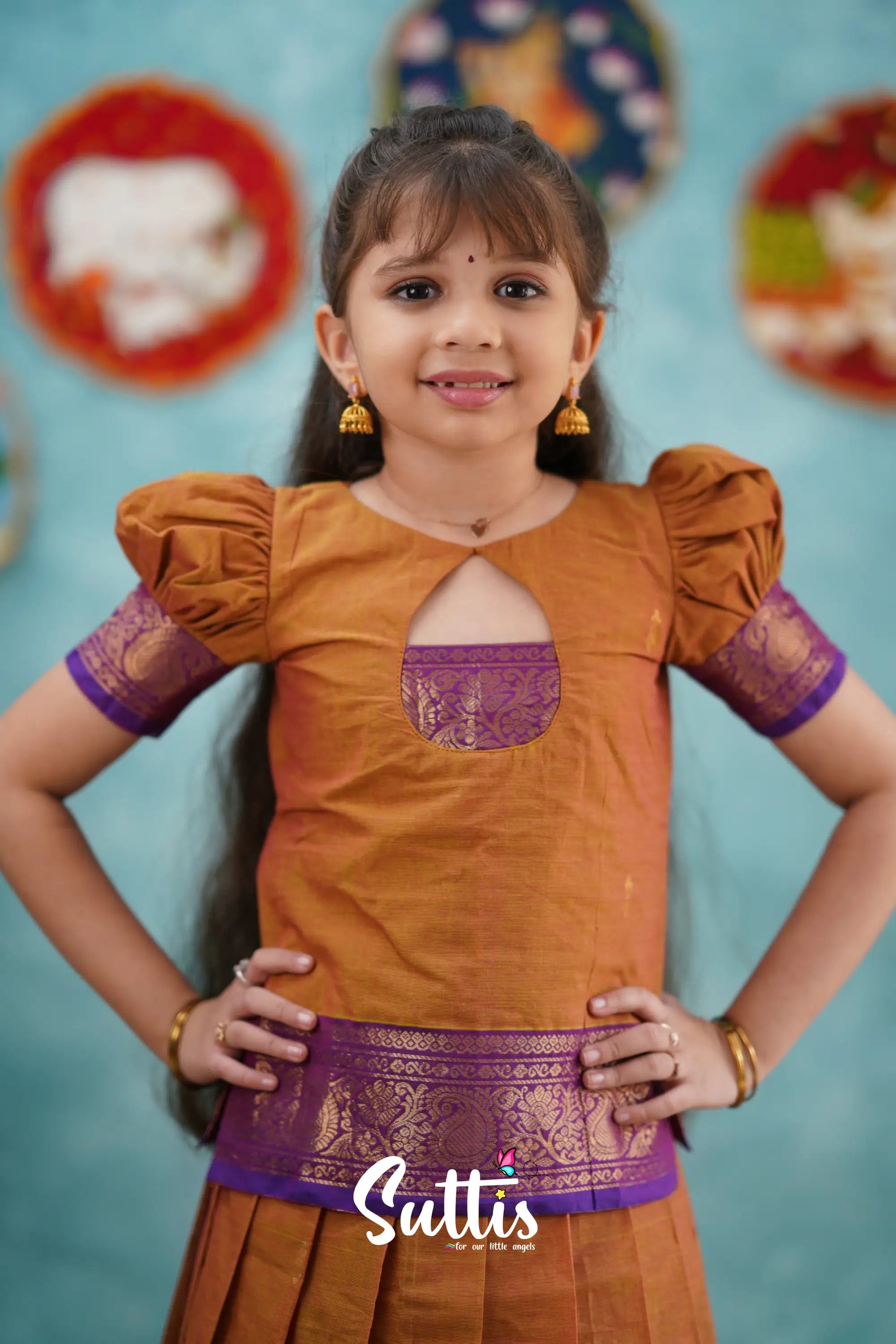 Padmaja - Two Tone Orange And Purple Pavadai Sattai Kids-Suttis