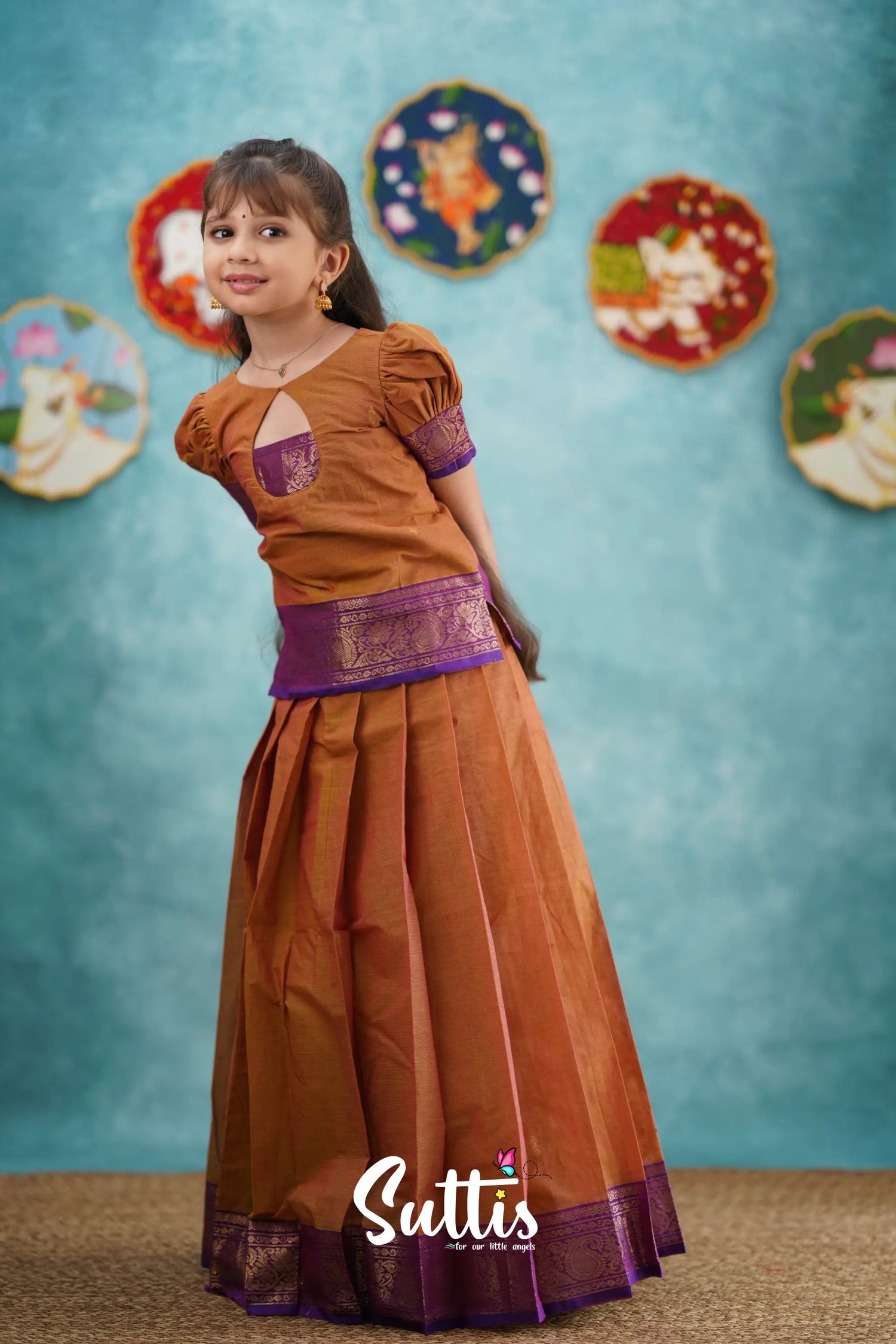 Padmaja - Two Tone Orange And Purple Pavadai Sattai Kids-Suttis