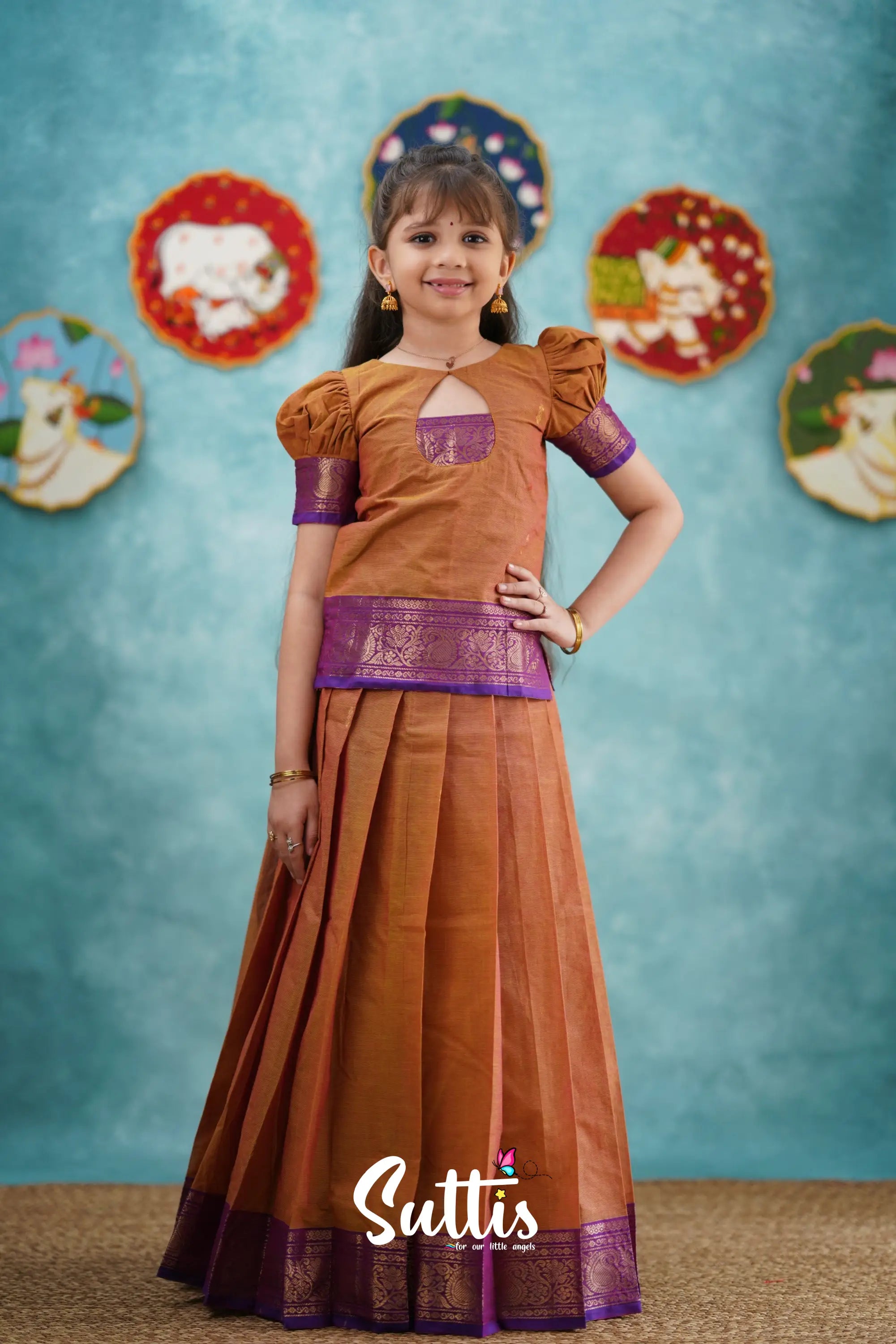 Padmaja - Two Tone Orange And Purple Pavadai Sattai Kids-Suttis