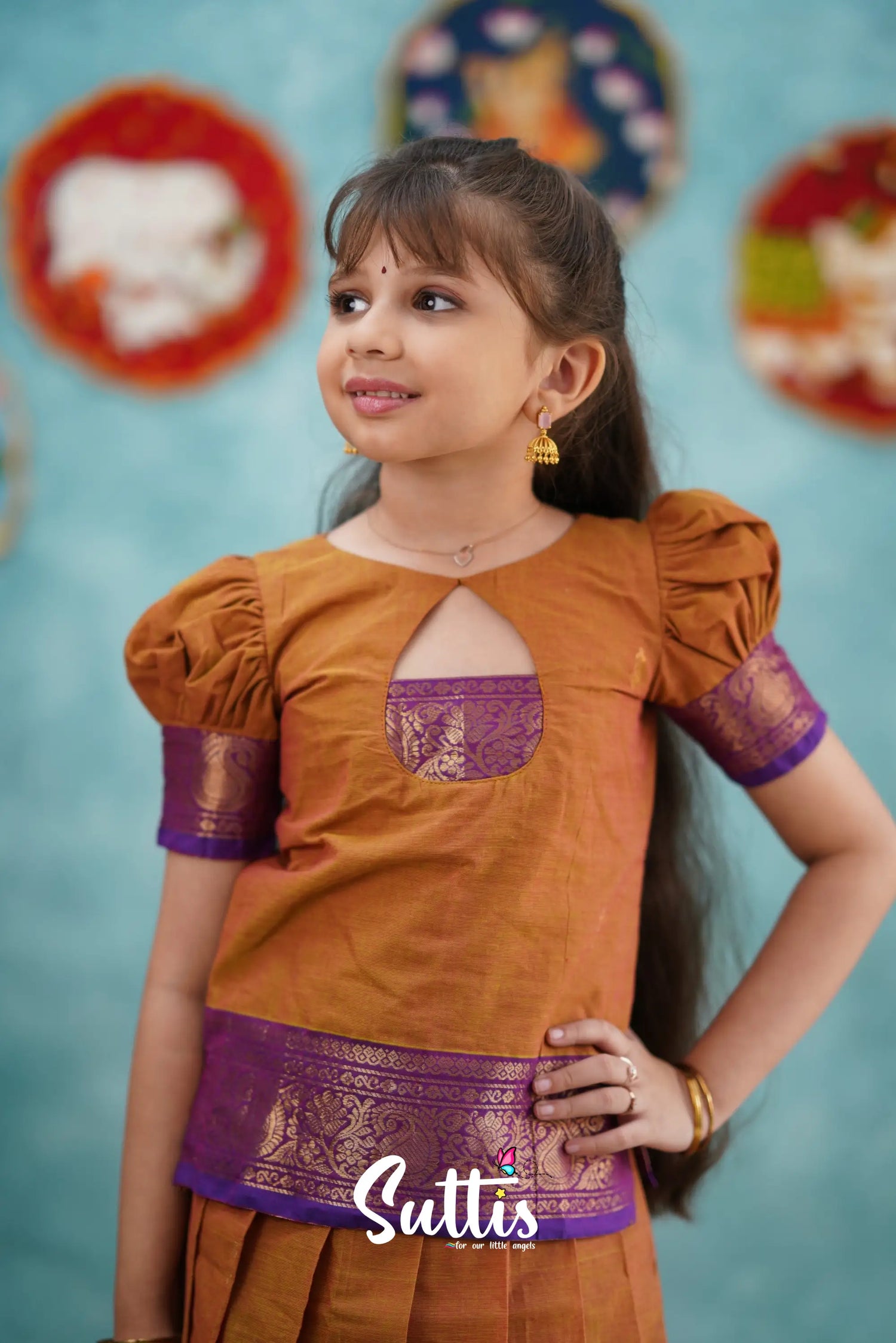 Padmaja - Two Tone Orange And Purple Pavadai Sattai Kids-Suttis