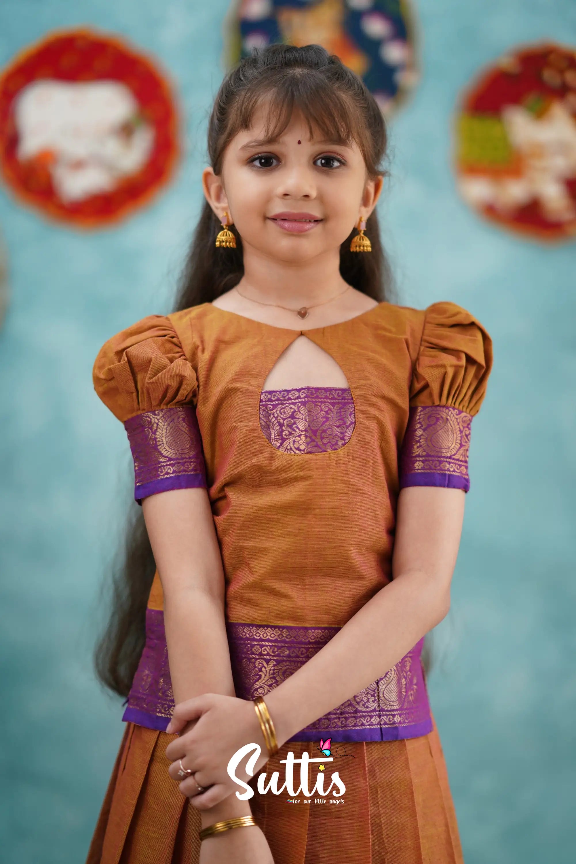 Padmaja - Two Tone Orange And Purple Pavadai Sattai Kids-Suttis