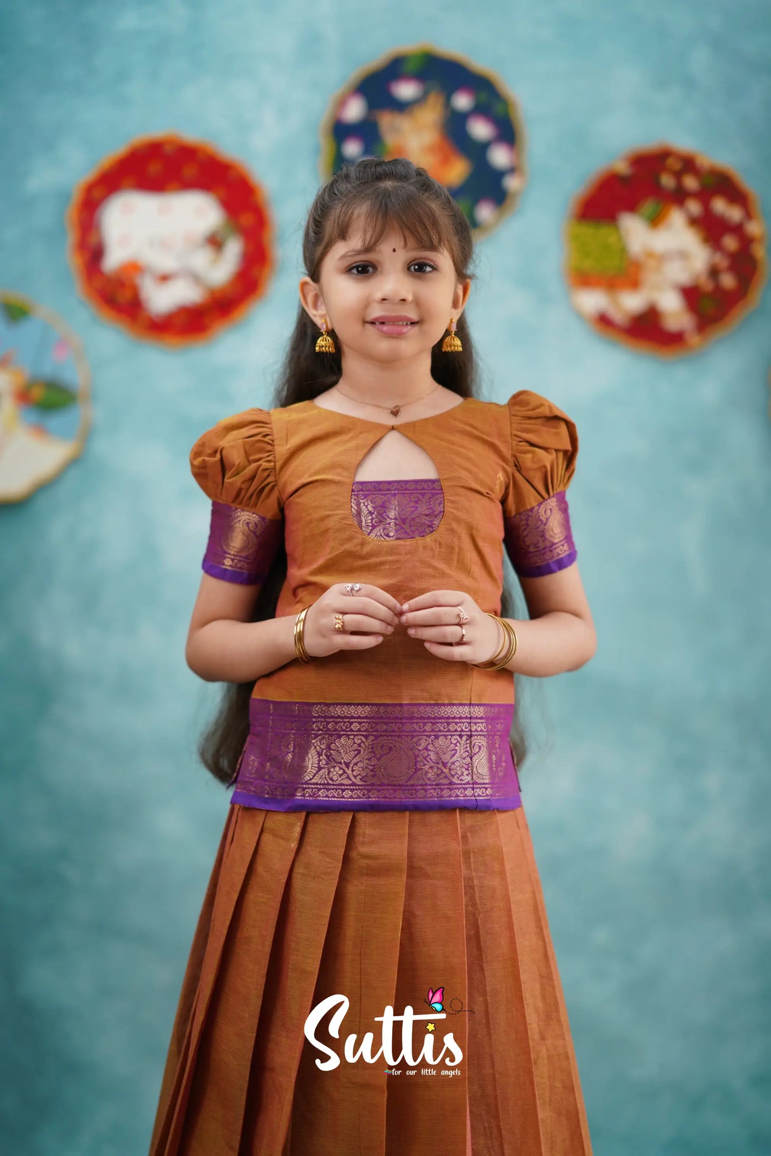 Padmaja - Two Tone Orange And Purple Pavadai Sattai Kids-Suttis