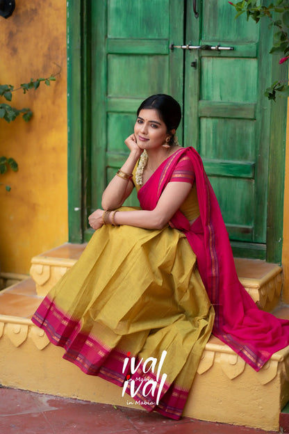 Padmaja - Two Tone Yellow And Pink Cotton Halfsaree Half Sarees