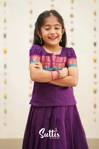 Padmaja - Violet And Blue Cotton Pavadai Top