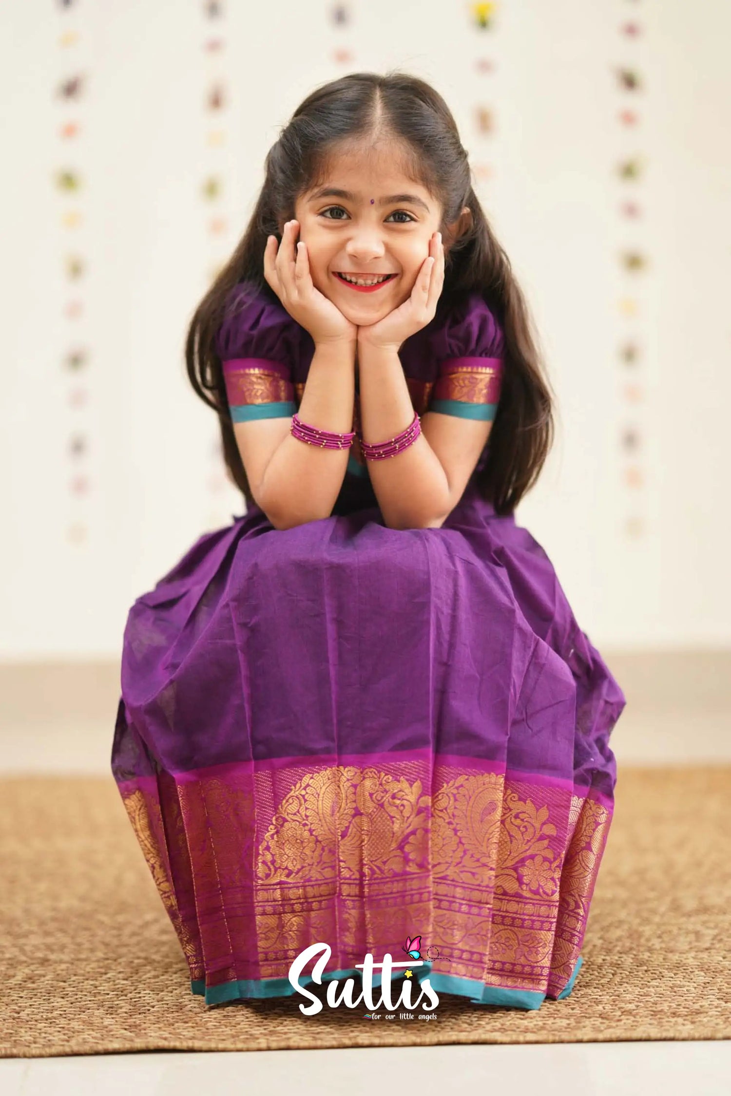 Padmaja - Violet And Blue Cotton Pavadai Top