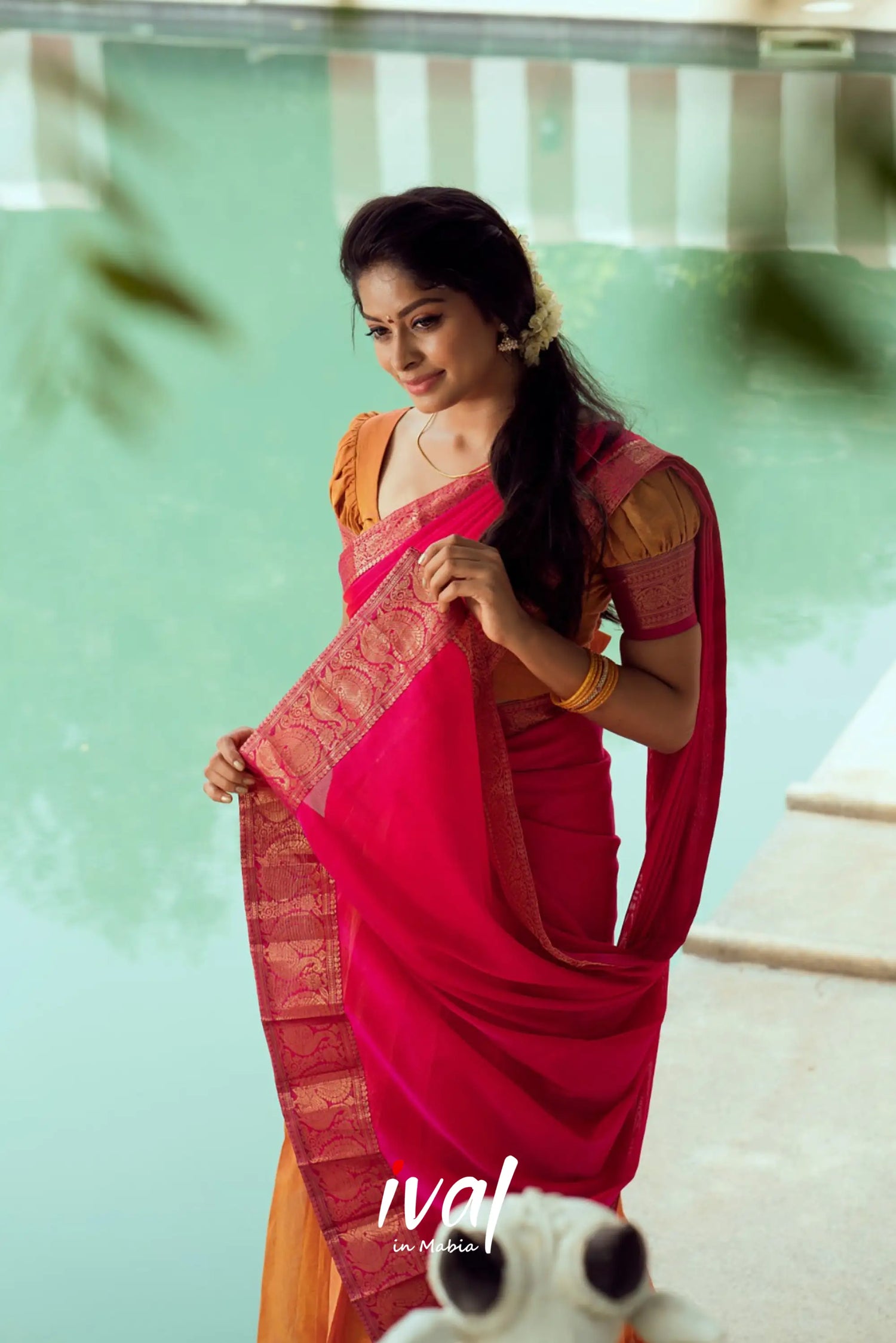 Padmaja - Yellow Ochre And Pink Cotton Halfsaree Half Sarees