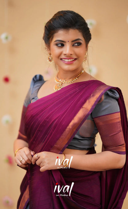 Padmakshi Ash and Magenta Blended Silk Halfsaree - Half Sarees