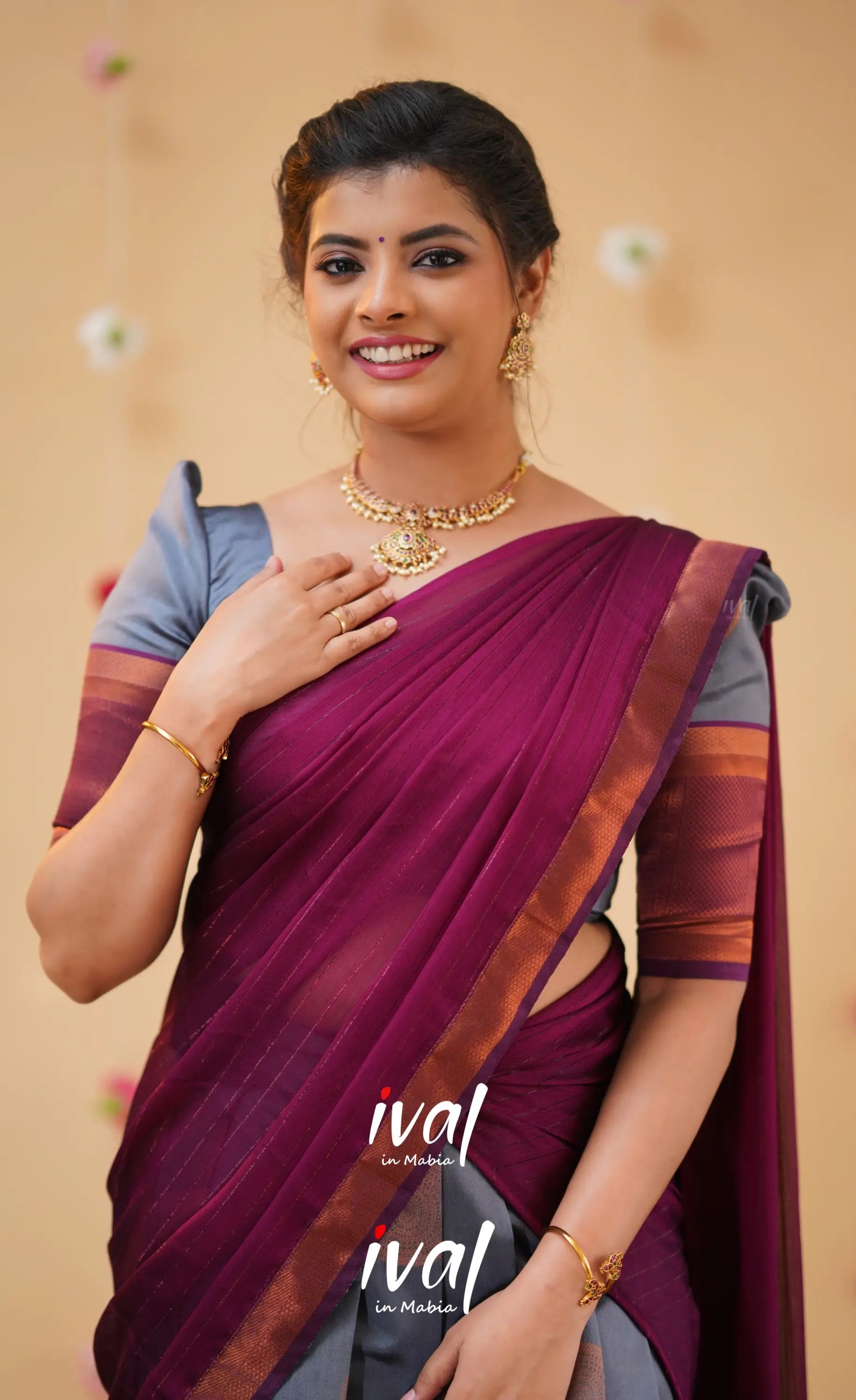 Padmakshi Ash and Magenta Blended Silk Halfsaree - Half Sarees