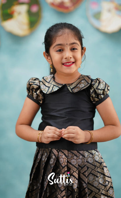 Padmakshi - Black Blended Silk Top And Skirt Kids-Suttis