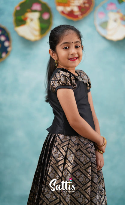 Padmakshi - Black Blended Silk Top And Skirt Kids-Suttis