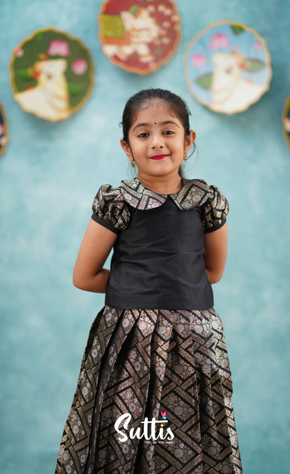 Padmakshi - Black Blended Silk Top And Skirt Kids-Suttis