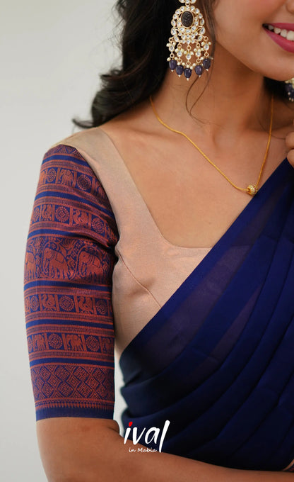 Padmakshi Blended Silk Half Saree - Cream And Royal Blue Sarees