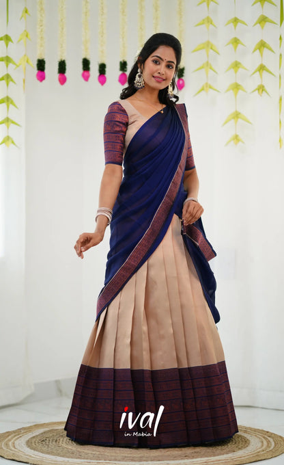 Padmakshi Blended Silk Half Saree - Cream And Royal Blue Sarees