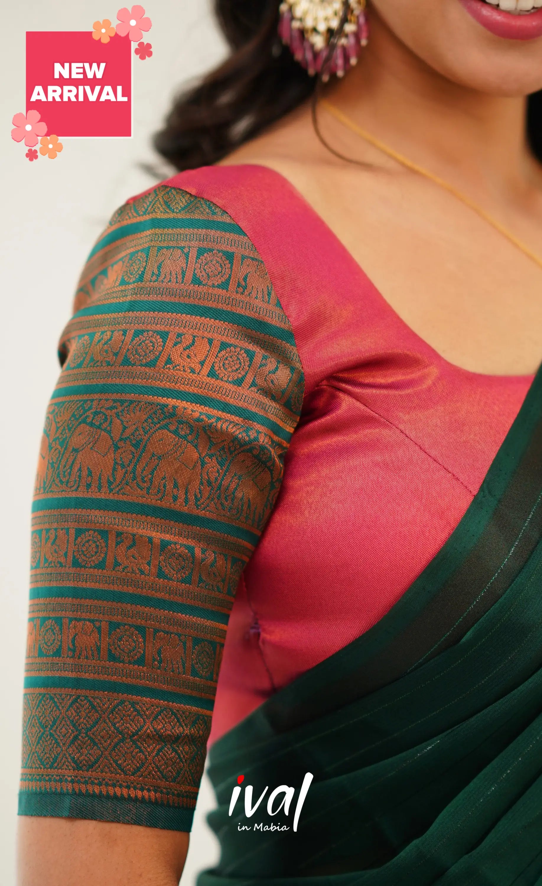 Padmakshi Blended Silk Half Saree - Dark Pink And Green Sarees