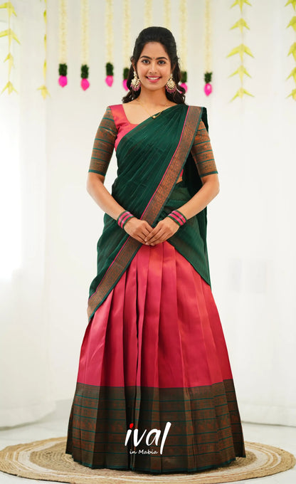 Padmakshi Blended Silk Half Saree - Dark Pink And Green Sarees