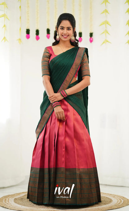 Padmakshi Blended Silk Half Saree - Dark Pink And Green Sarees