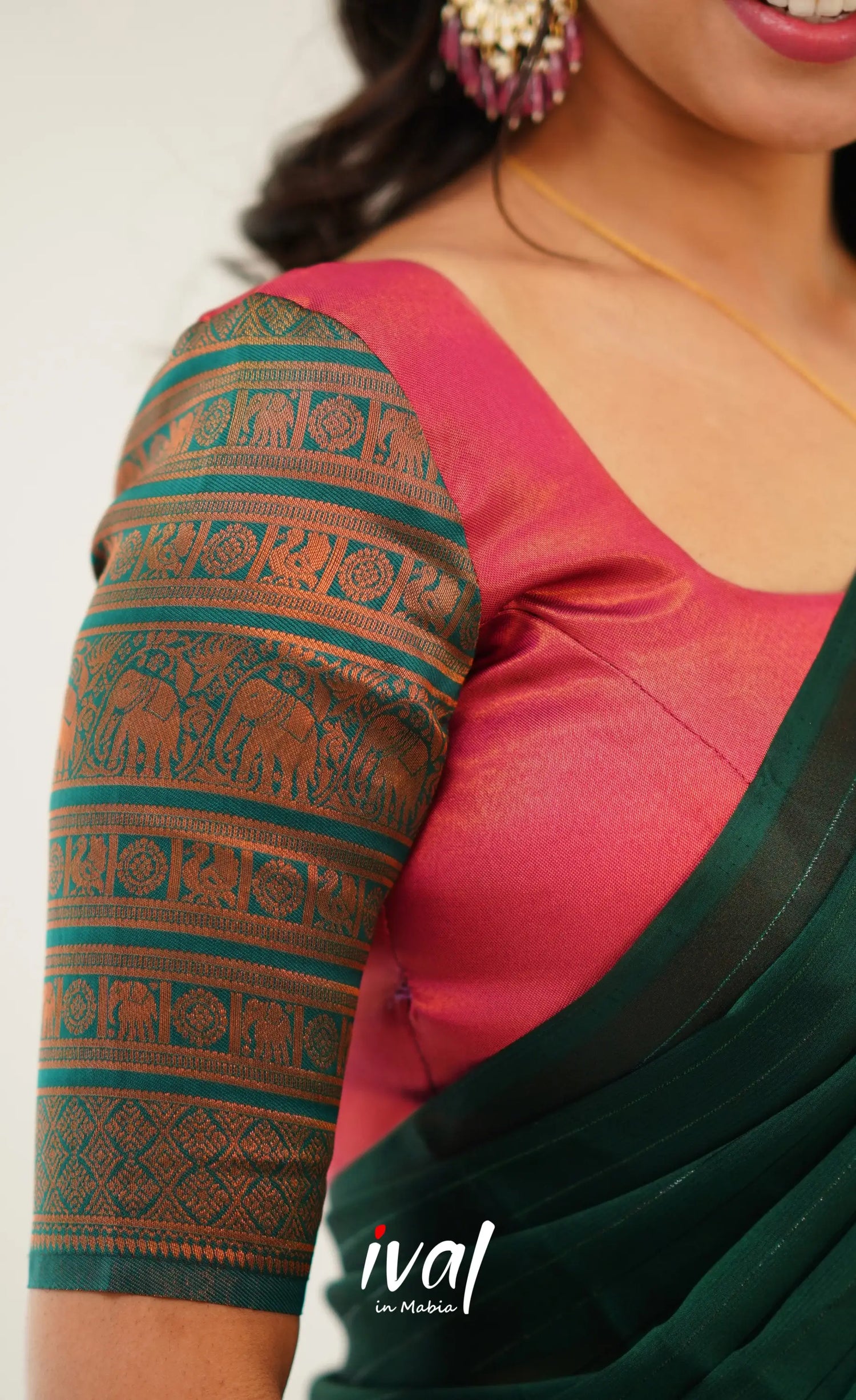 Padmakshi Blended Silk Half Saree - Dark Pink And Green Sarees