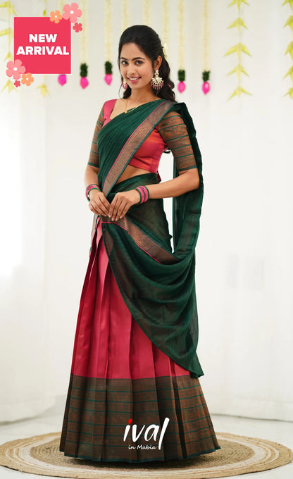 Padmakshi Blended Silk Half Saree - Dark Pink And Green Sarees