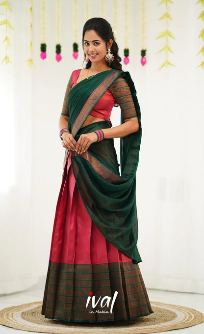 Padmakshi Blended Silk Half Saree - Dark Pink And Green Sarees