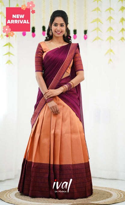 Padmakshi Blended Silk Half Saree - Pinkish Orange And Magenta Sarees