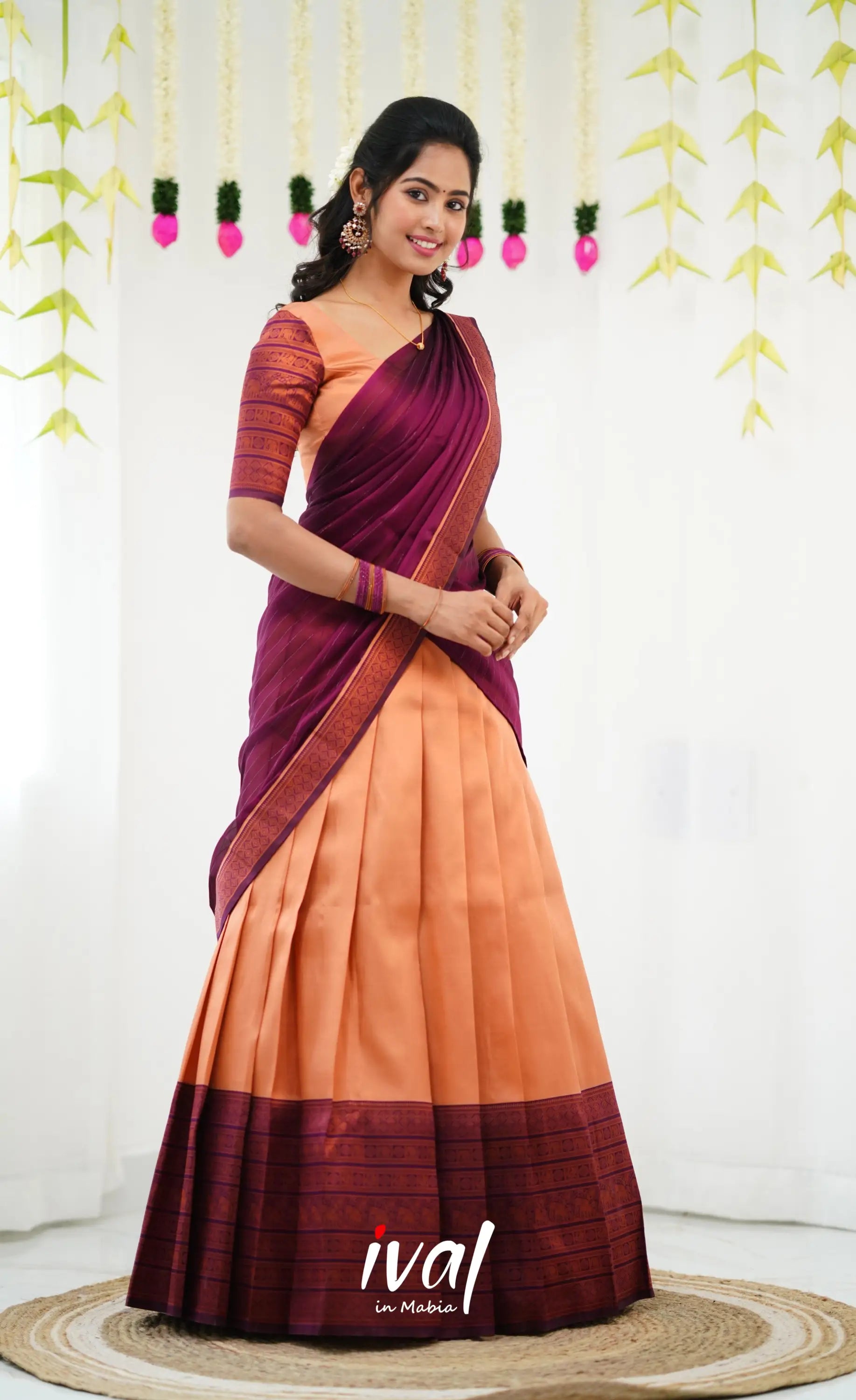 Padmakshi Blended Silk Half Saree - Pinkish Orange And Magenta Sarees