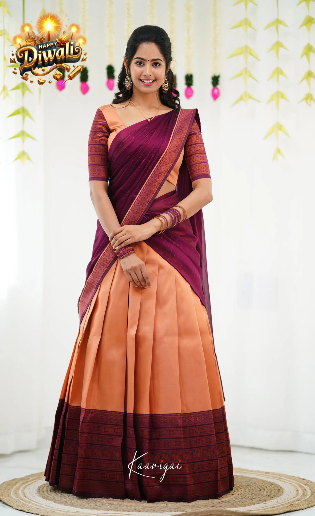 Padmakshi Blended Silk Half Saree - Pinkish Orange And Magenta Sarees