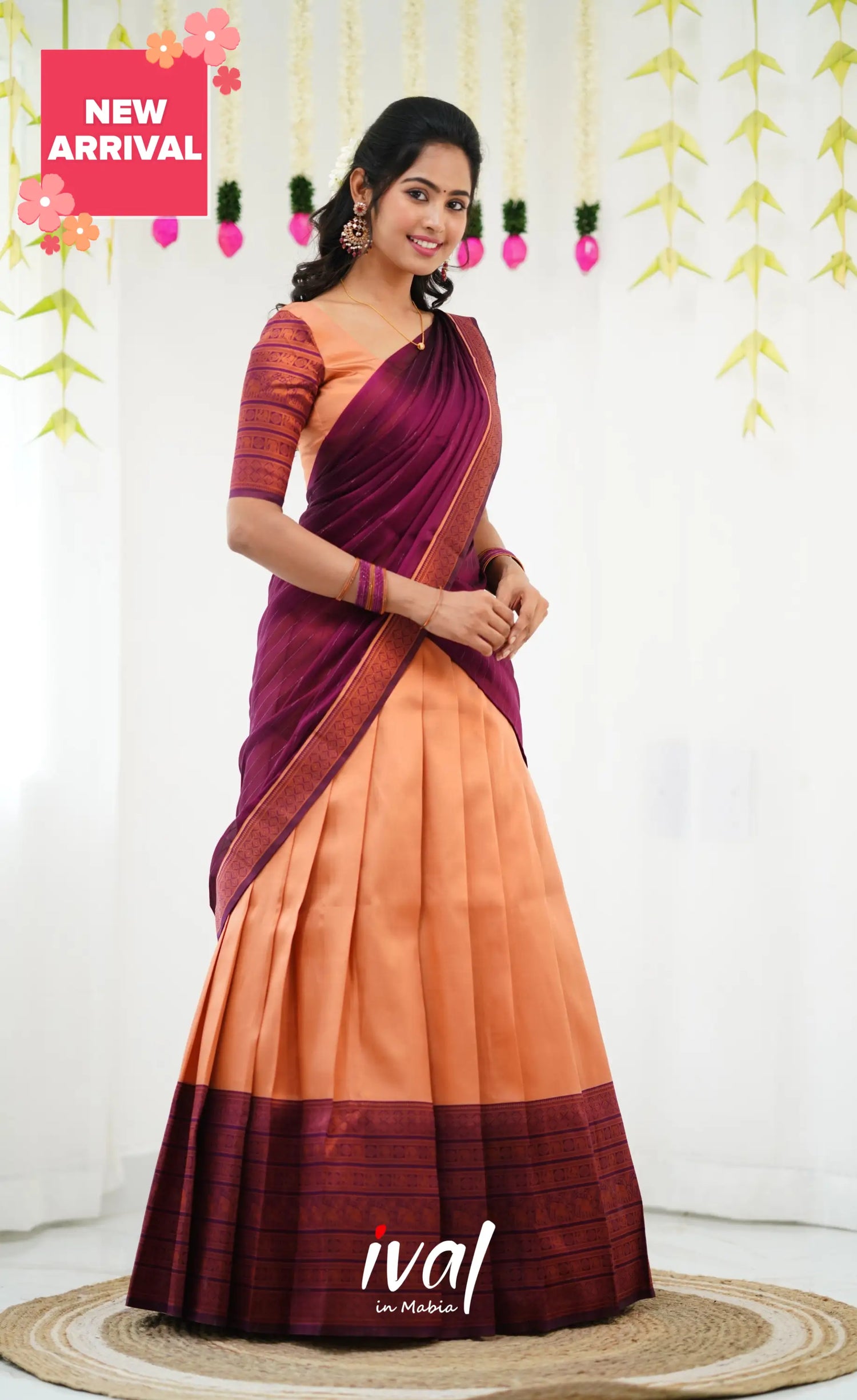 Padmakshi Blended Silk Half Saree - Pinkish Orange And Magenta Sarees