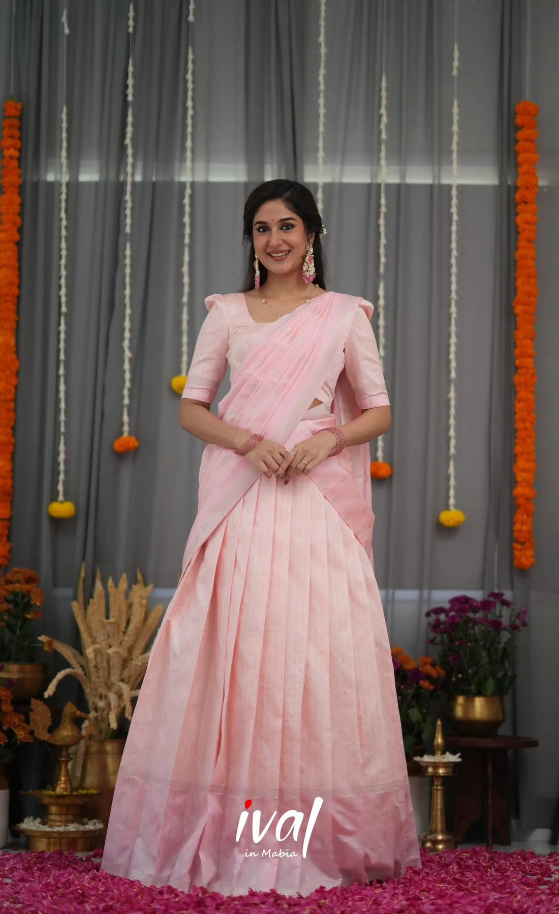 Padmakshi Blended Silk Halfsaree - Baby Pink Half Sarees