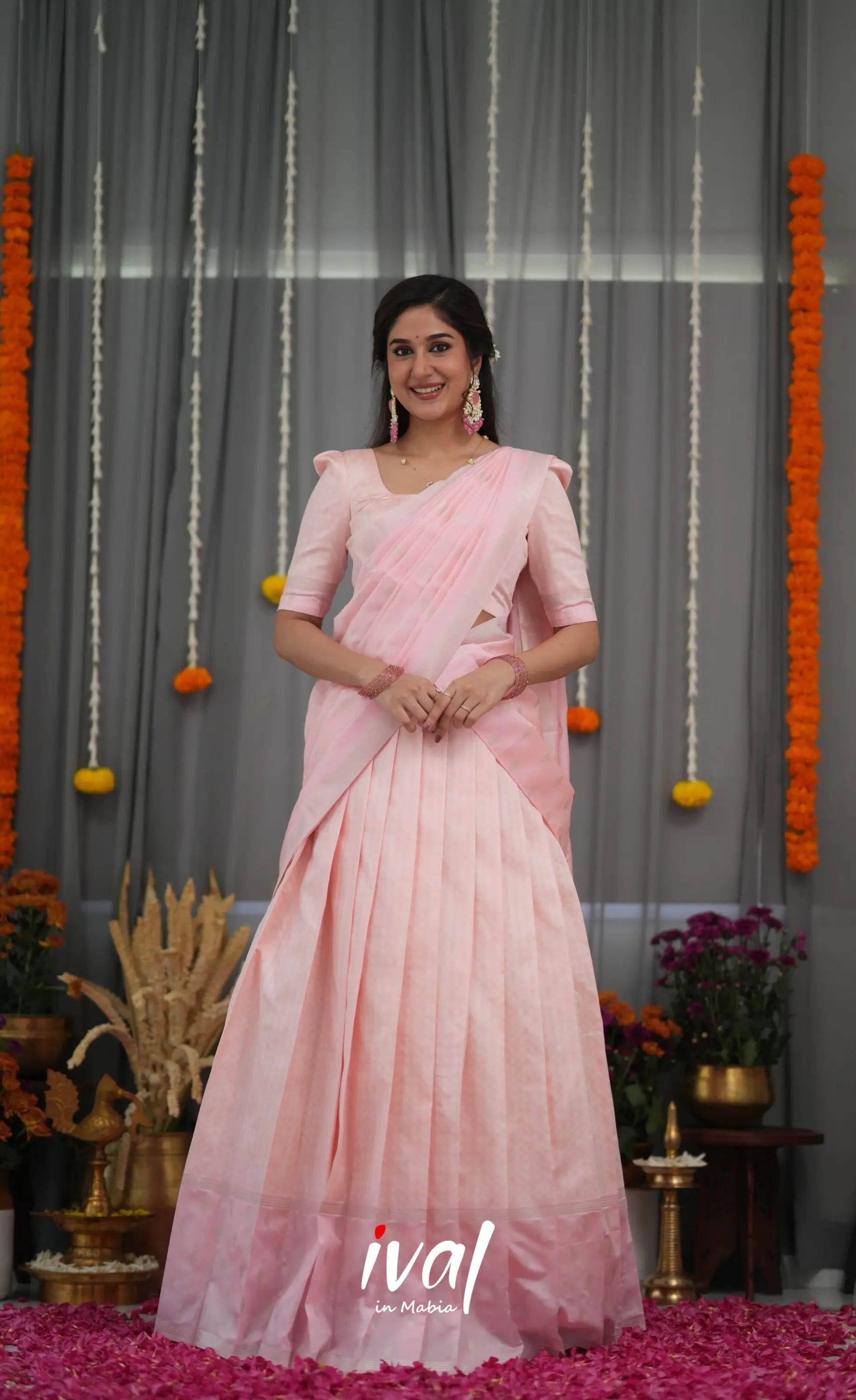 Padmakshi Blended Silk Halfsaree - Baby Pink Half Sarees