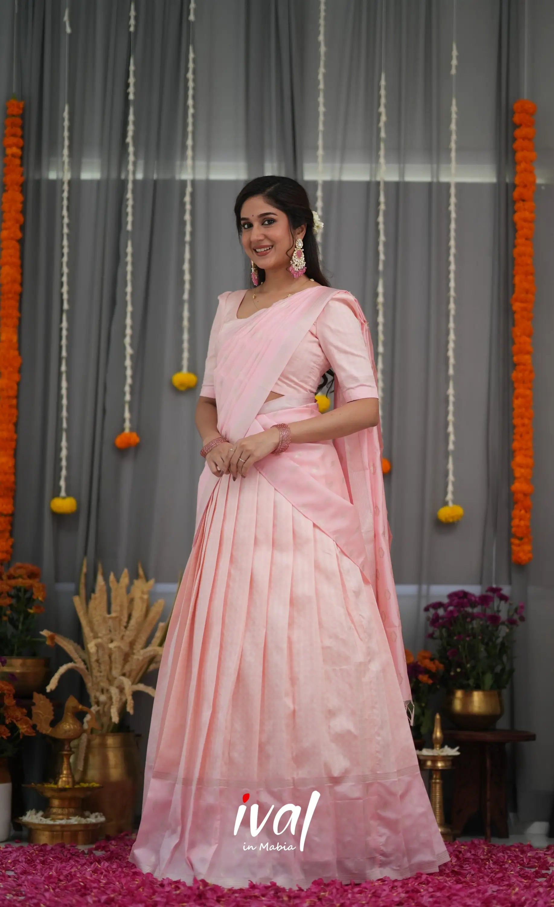 Padmakshi Blended Silk Halfsaree - Baby Pink Half Sarees