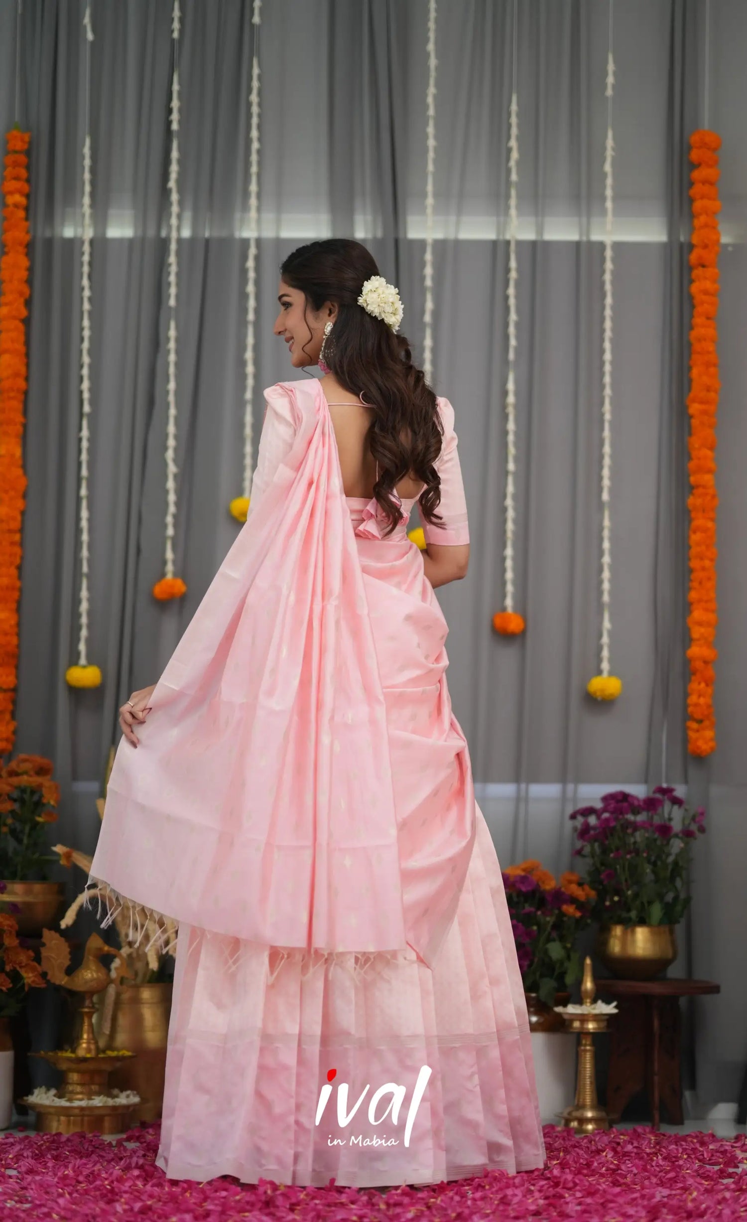 Padmakshi Blended Silk Halfsaree - Baby Pink Half Sarees