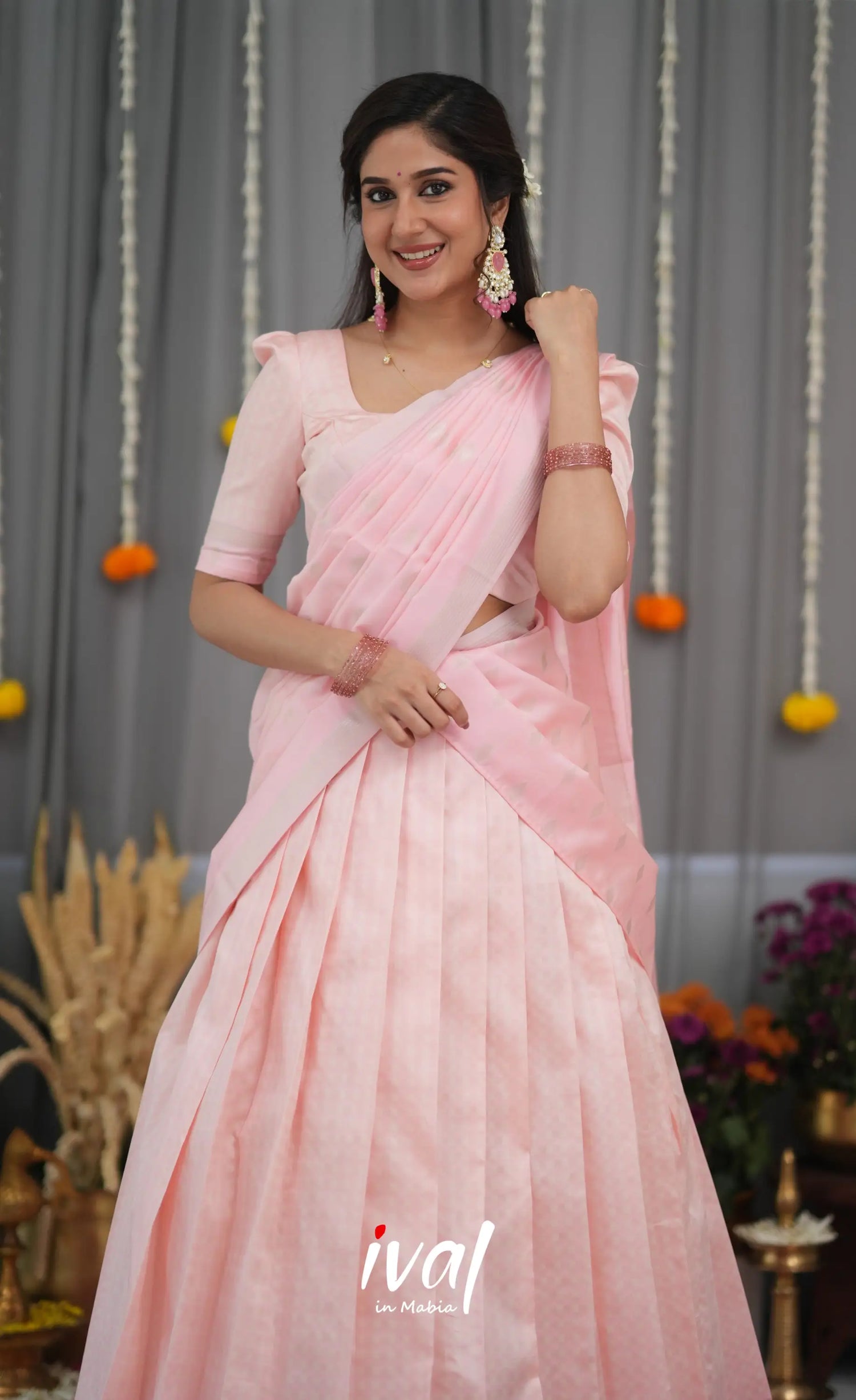 Padmakshi Blended Silk Halfsaree - Baby Pink Half Sarees