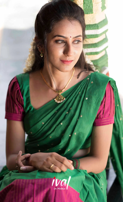 Padmakshi Blended Silk Halfsaree - Green and Light Burgundy Half Sarees