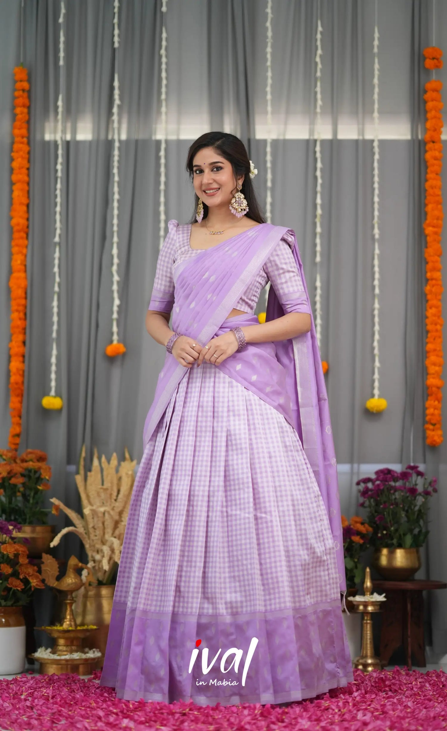 Padmakshi Blended Silk Halfsaree - Lavender Half Sarees
