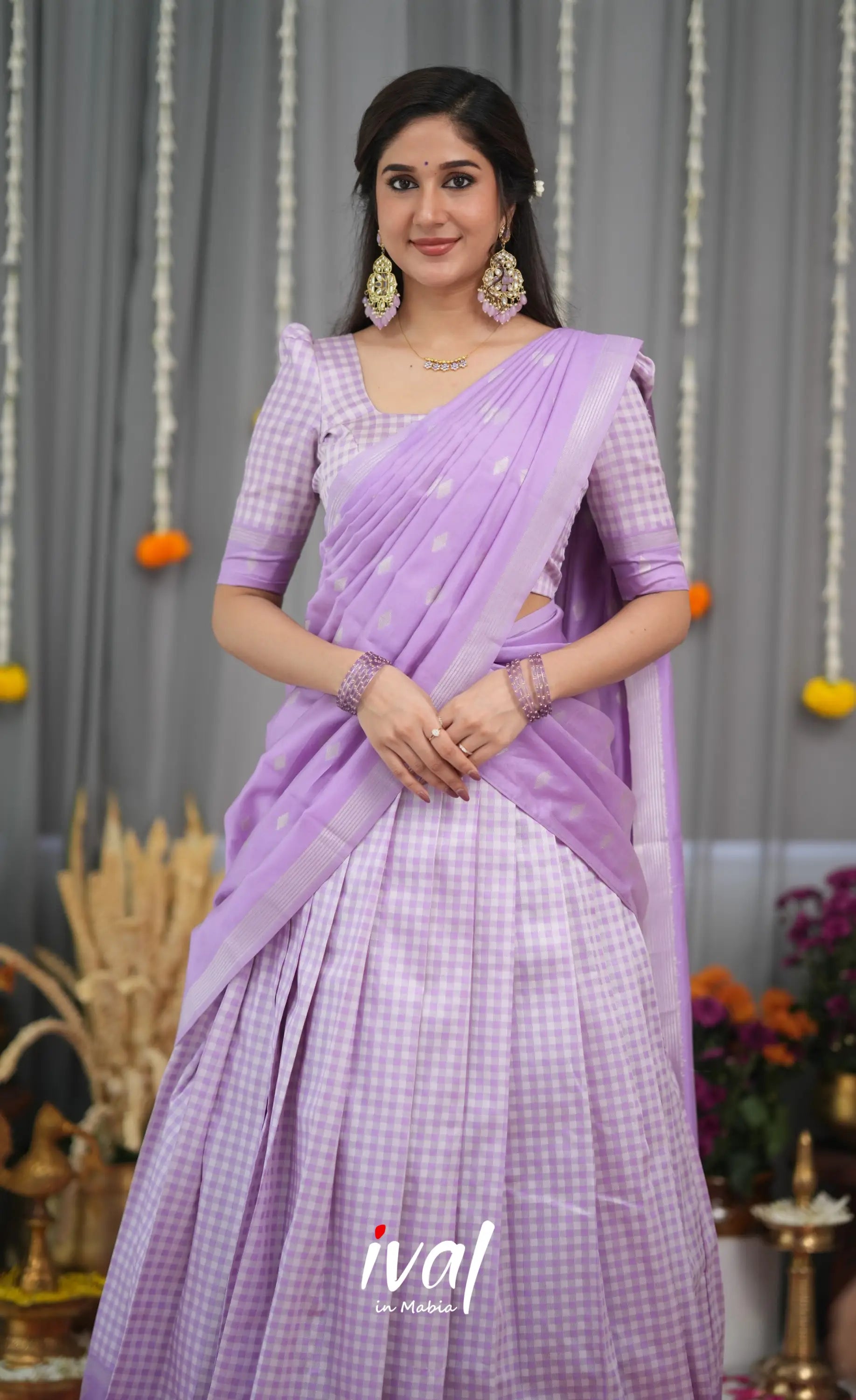Padmakshi Blended Silk Halfsaree - Lavender Half Sarees