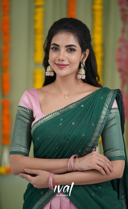 Padmakshi Blended Silk Halfsaree Light Green and Bottle Green Half Sarees