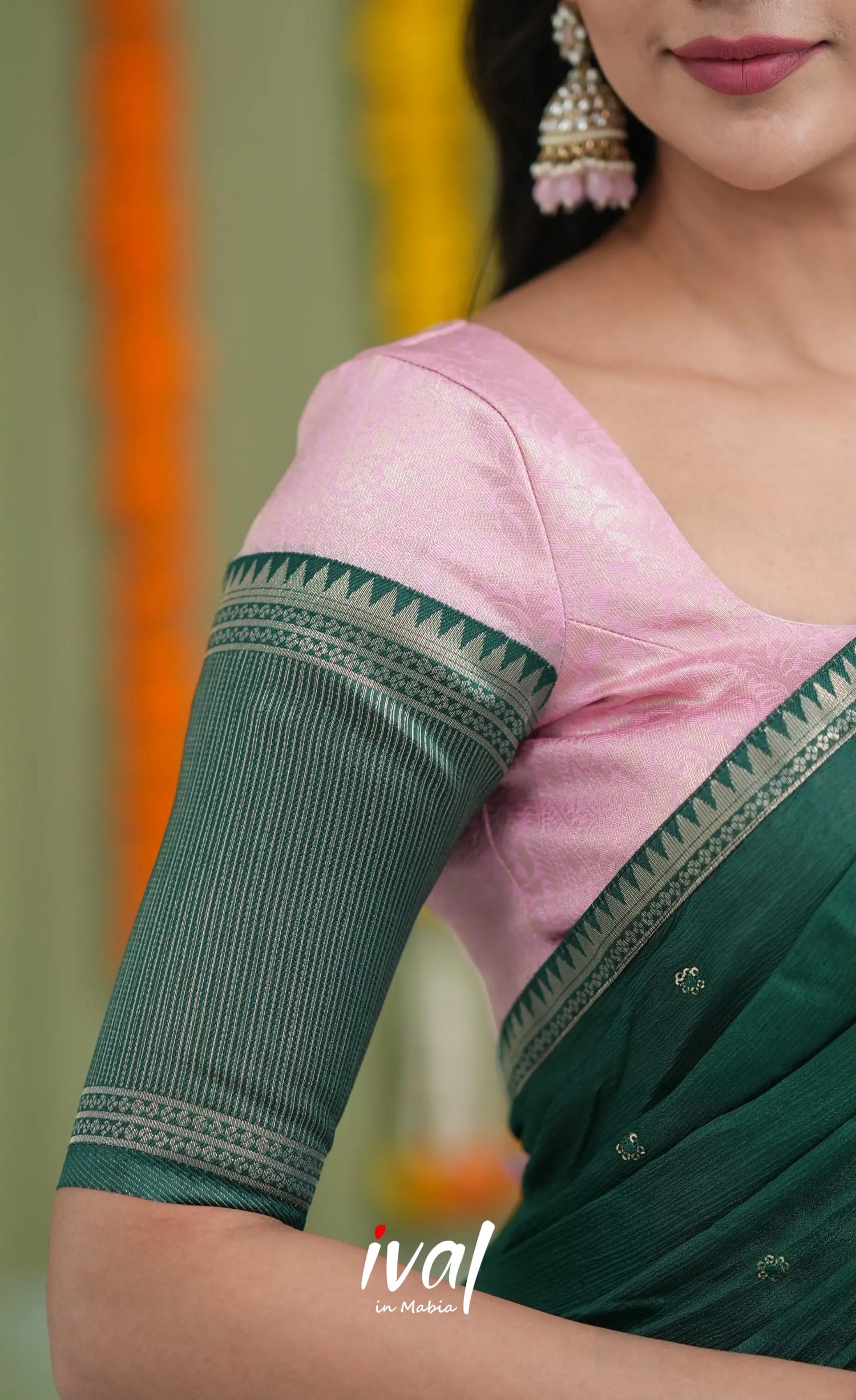 Padmakshi Blended Silk Halfsaree Light Green and Bottle Green Half Sarees