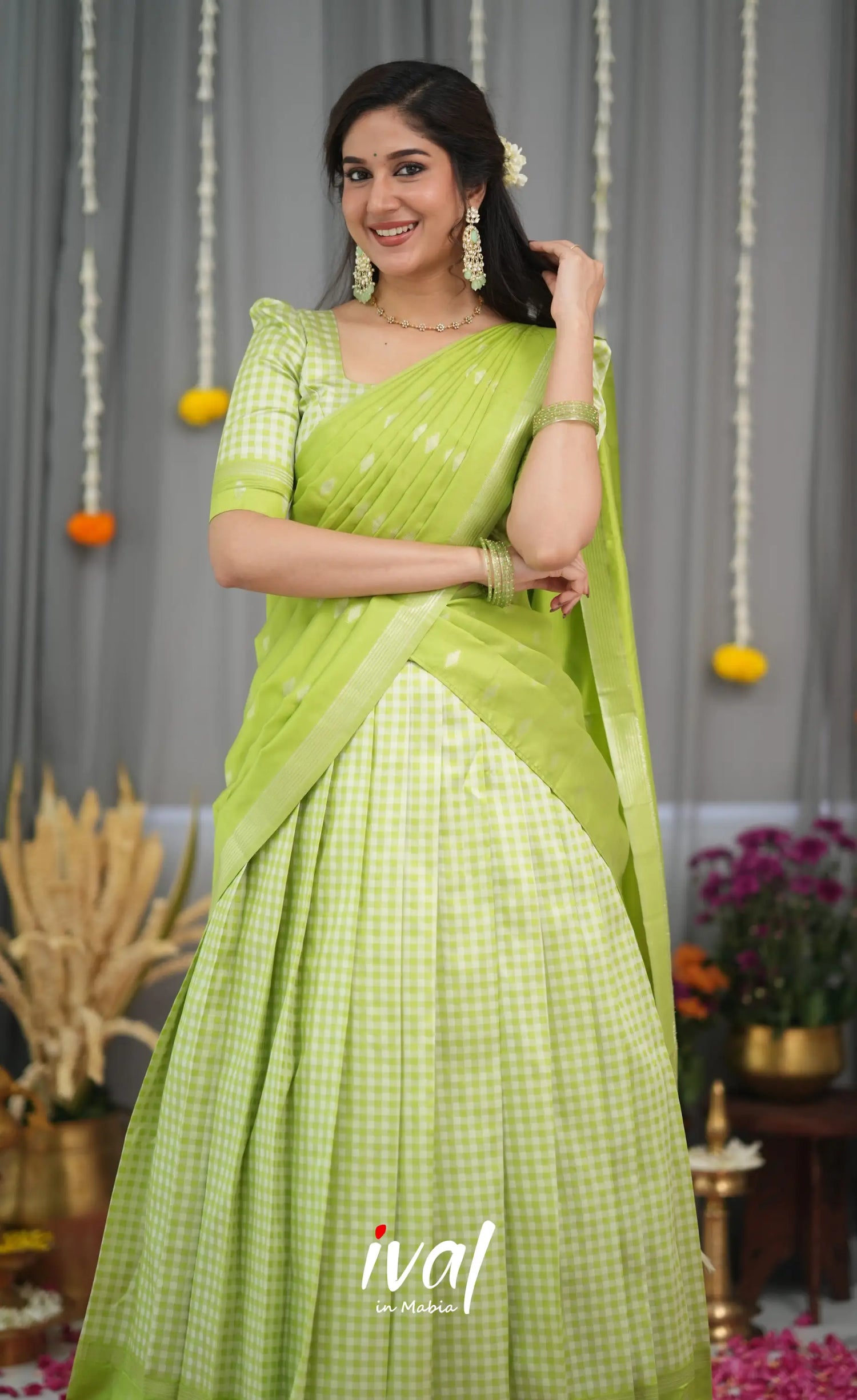 Padmakshi Blended Silk Halfsaree - Light Green Half Sarees