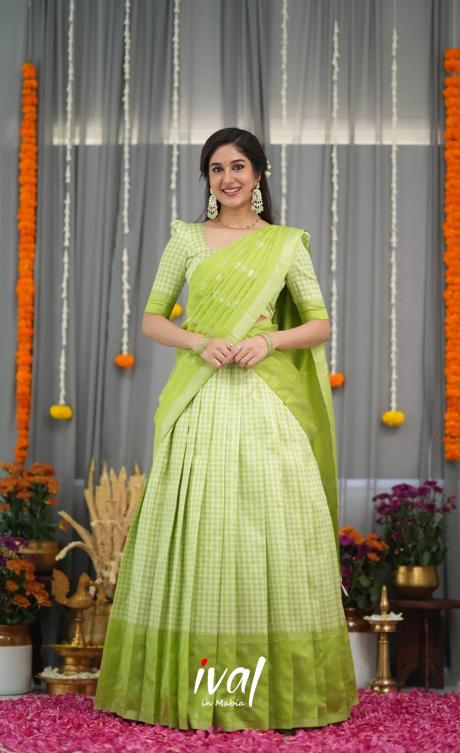 Padmakshi Blended Silk Halfsaree - Light Green Half Sarees