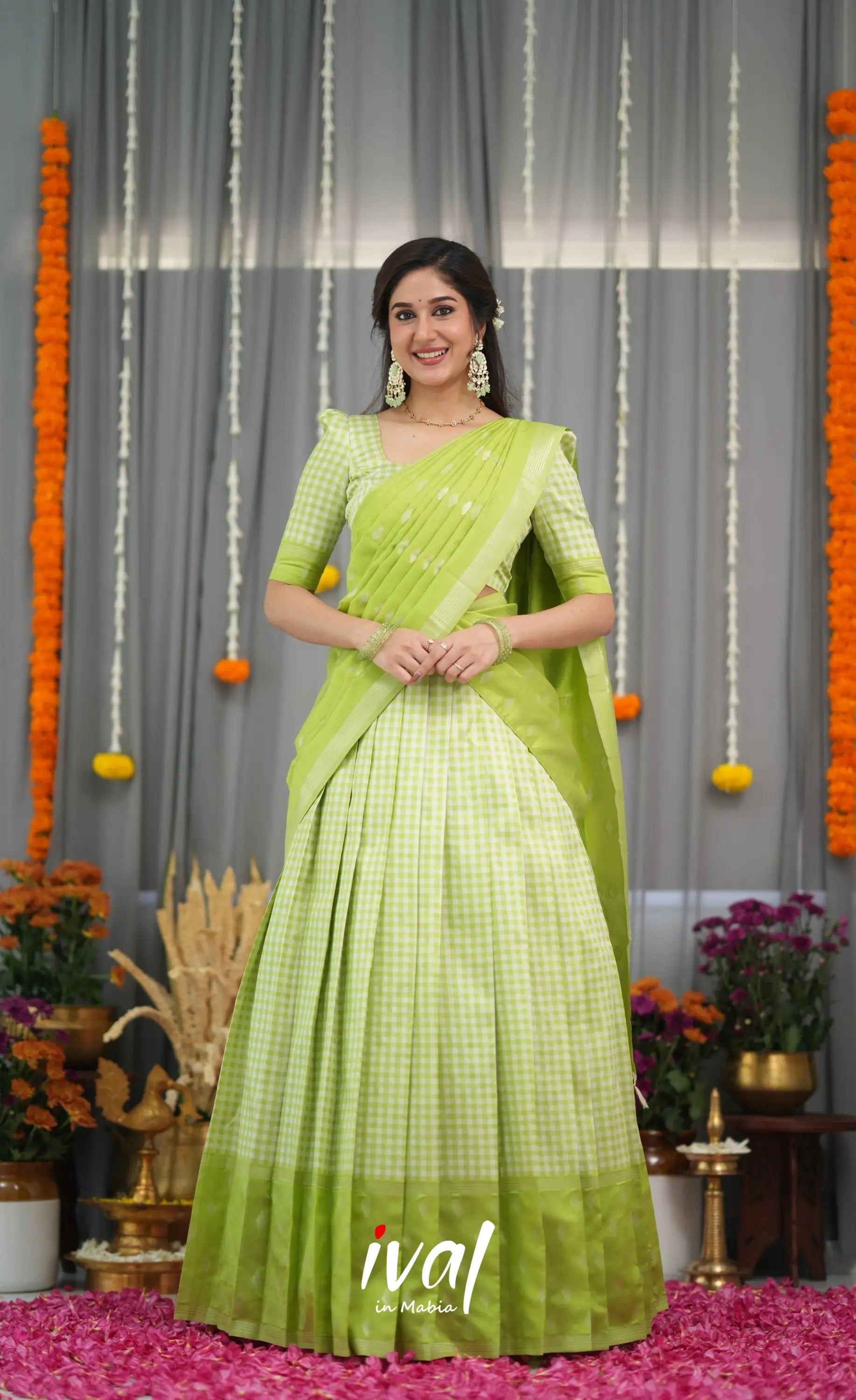 Padmakshi Blended Silk Halfsaree - Light Green Half Sarees