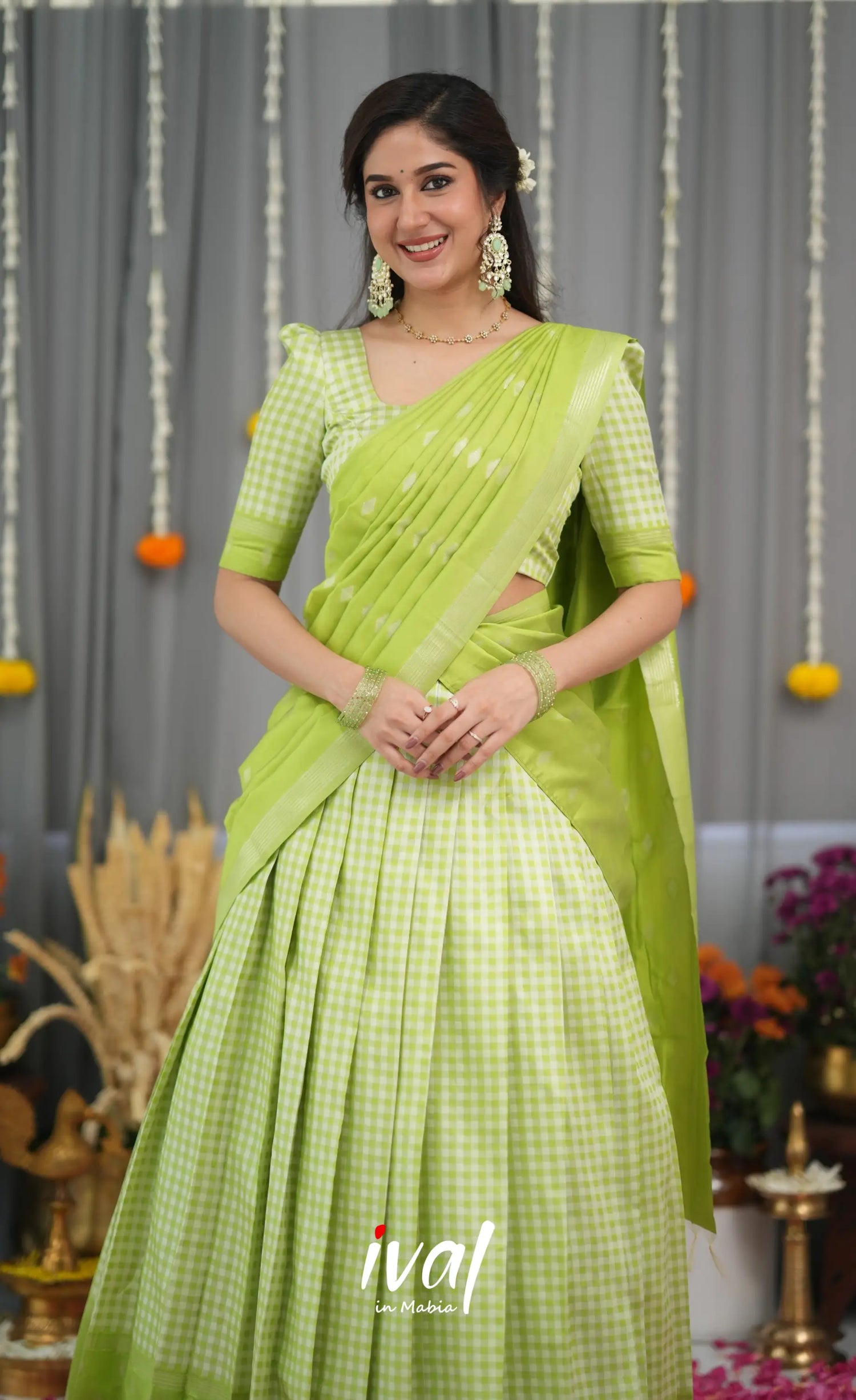 Padmakshi Blended Silk Halfsaree - Light Green Half Sarees